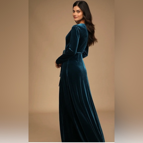Jacinda Teal Blue Velvet Wrap Maxi Dress Size Small  ( I - 25 ) - Picture 3 of 7